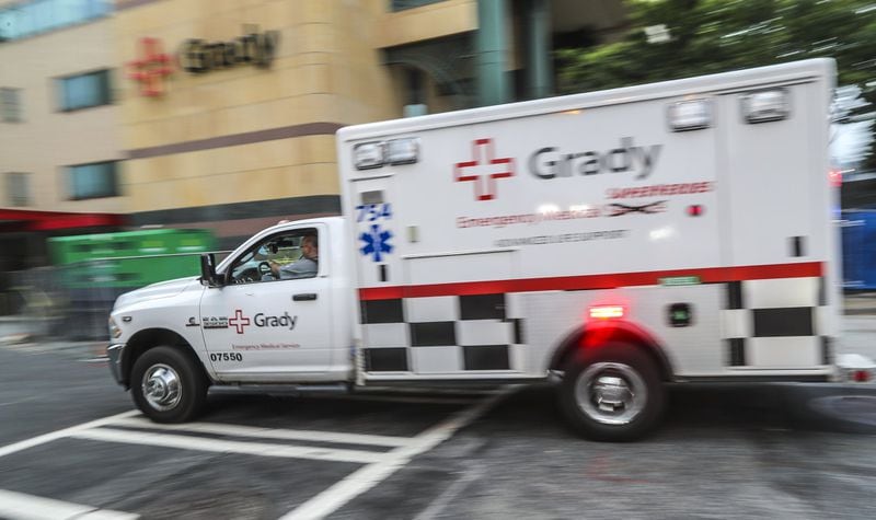 A Grady ambulance arrives at Grady Hospital May 21, 2020. JOHN SPINK / JSPINK@AJC.COM