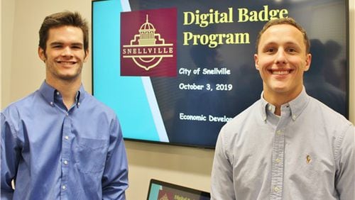 Snellville Economic Development interns Kevin O’Reilly and Nicholas Dawson at the DIgital Badge Program launch.