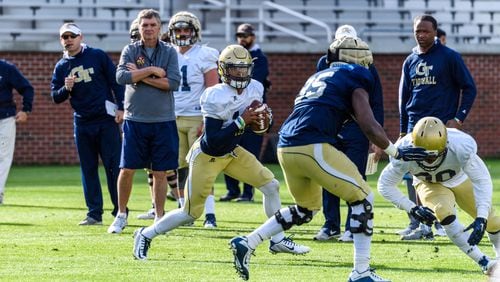 Georgia Tech quarterback TaQuon Marshall has taken over the No. 1 quarterback spot with Matthew Jordan out for the remainder of the spring. (Danny Karnik/GTAA)