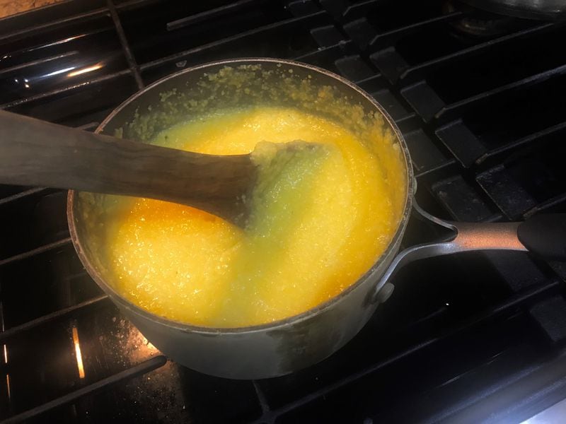 Scrapple starts with a pot of cooked polenta, made with cornmeal. LIGAYA FIGUERAS / LIGAYA.FIGUERAS@AJC.COM