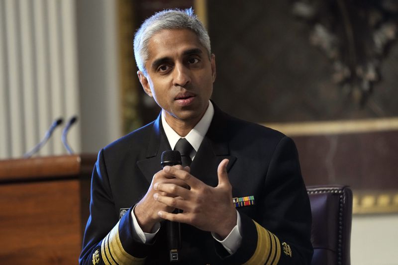 Surgeon General Dr. Vivek Murthy speaks during an event on the White House complex in Washington, Tuesday, April 23, 2024, with notable suicide prevention advocates. The White House held the event on the day they released the 2024 National Strategy for Suicide Prevention to highlight efforts to tackle the mental health crisis and beat the overdose crisis. (AP Photo/Susan Walsh)