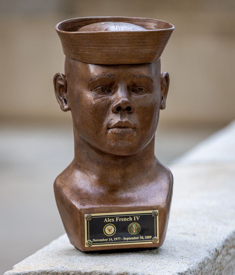 The bust of Alex French was made by Cliff Leonard, who creates busts of veterans for free as a service to others. (Steve Schaefer / steve.schaefer@ajc.com