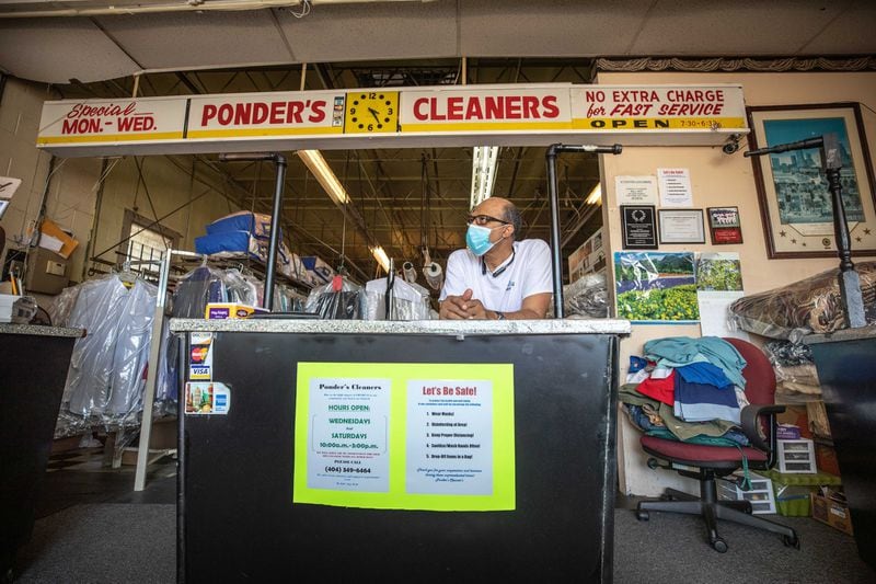 Ponder's Cleaners owner Roderick Ponder waits for customers in Atlanta, Saturday, June 13, 2020. BRANDEN CAMP FOR THE ATLANTA JOURNAL-CONSTITUTION