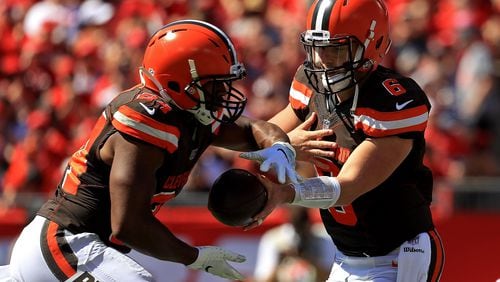 Rookies Baker Mayfield (right) and Nick Chubb lead the Cleveland Browns offense.