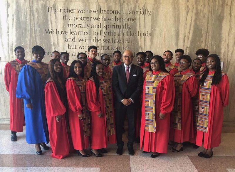 Jalen Shelton, in the back row, is a member of the Martin Luther King Jr. International Chapel Choir. PHOTO CREDIT: MOREHOUSE COLLEGE.