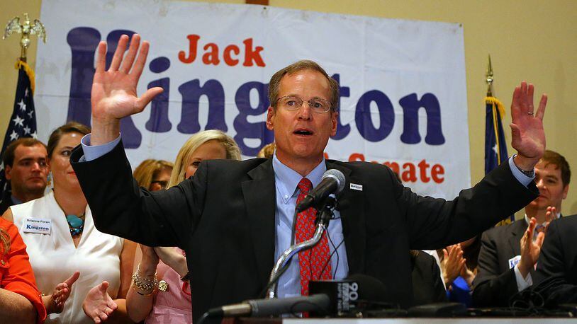 Jack Kingston addresses his supporters. CURTIS COMPTON / CCOMPTON@AJC.COM Jack Kingston speaks to the crowd after losing his runoff election for U.S. Senate in July. (AJC/Curtis Compton)