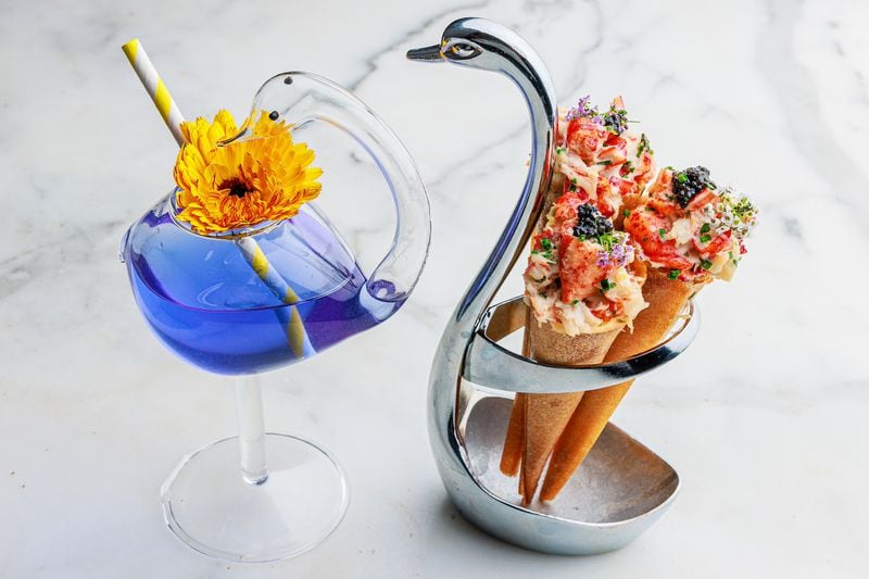 The Swan Song cocktail and Lobster Cone are on the menu at Damsel, located in the Works development in west Midtown. / Courtesy of Damsel