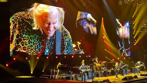 Joe Walsh during "Life's Been Good" at the Eagles concert at State Farm Arena Nov. 4, 2023. RODNEY HO/rho@ajc.com