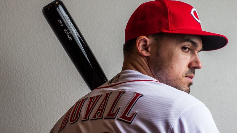  Adam Duvall poses for a portrait at the Cincinnati Reds Player Development Complex  on February 20, 2018 in Goodyear, Ariz. 
