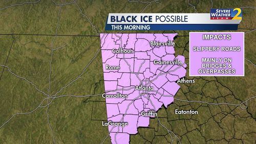 Black ice could form on any wet roads as temperatures fall Tuesday morning.