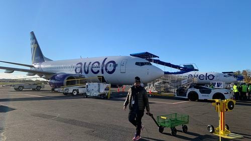 One of two Avelo Airlines 737 Next Gen, 147-seat, single cabin aircraft at Tweed-New Haven Airport. (Kenneth R. Gosselin/Hartford Courant/TNS)