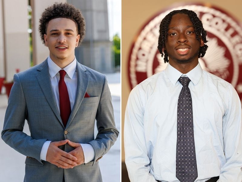 Bryce Coleman, left, and Olutade Jegede, right, took a generative artificial intelligence course taught by the Morehouse College Center for Broadening Participation in Computing in Spring 2024. The curriculum was developed in partnership with Sage. Courtesy