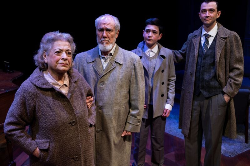 Susan Shalhoub Larkin, Barry Stoltze, Jacob Sherman, and Shaun MacLean in Prayer for the French Republic at Actor’s Express
(Courtesy of Actor’s Express / Casey Gardner Ford)