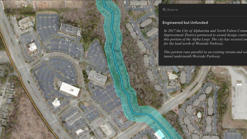 A portion of this section of the AlphaLoop will require approval for streambank stabilization. (Courtesy City of Alpharetta)