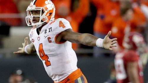 Clemson quarterback Deshaun Watson, from Gainesville, celebrates after throwing a 2-yard touchdown pass to beat Alabama and win the national championship Monday night. (Photo by Streeter Lecka/Getty Images)