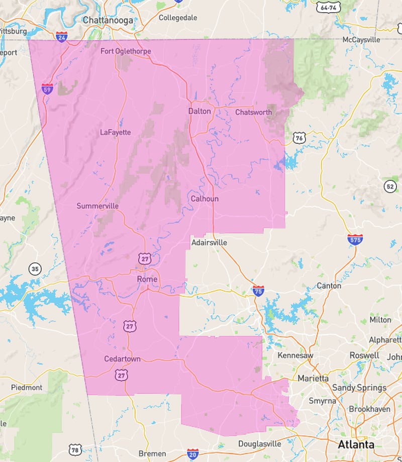 Map of Georgia's 14th Congressional District in 2022.