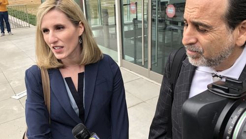 Marissa Goldberg, left, and Drew Findling, attorneys for Mitzi Bickers, speak following a pre-trial hearing on Wednesday, March 13, 2019, outside the Richard B. Russell Federal Building. Bickers faces a 12-count indictment, including allegations of bribery, money laundering and tax evasion. Bickers has pleaded not guilty and her lawyers are attempting to have four counts tossed from her indictment. J. SCOTT TRUBEY/ STRUBEY@AJC.COM