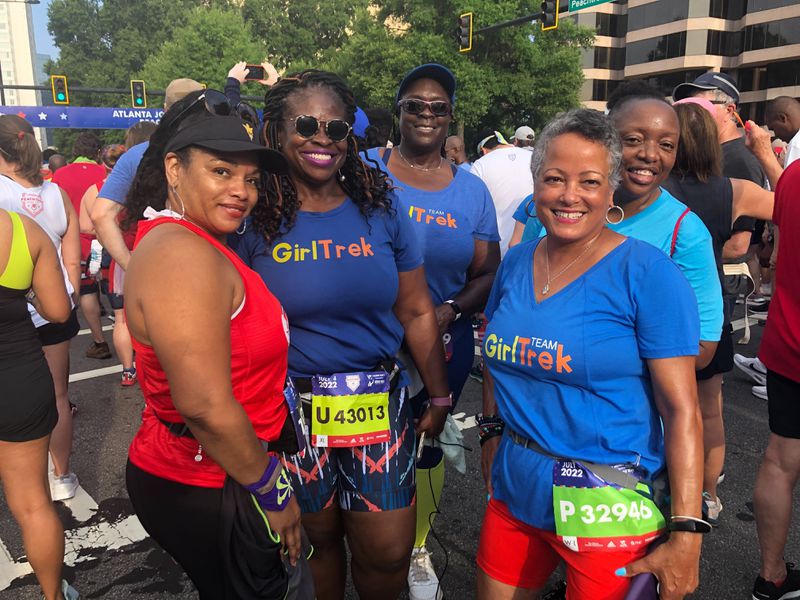 GirlTrek, an international organization that encourages healthy habits and self care for Black women, participated in the Atlanta Journal-Constitution Peachtree Road Race on Monday, July 4, 2022 in Atlanta. GirlTrek encourages women to walk for 30 minutes at least five days a week.