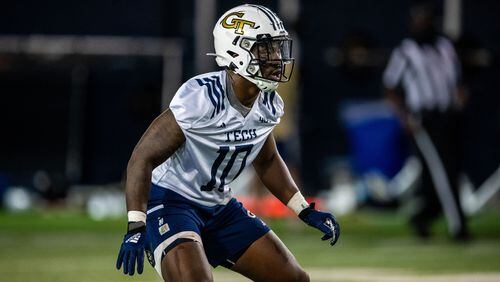 Georgia Tech linebacker Ayinde Eley at the first day of spring practice on March 30, 2021. (Danny Karnik/Georgia Tech Athletics)