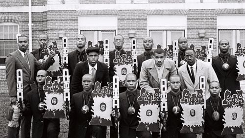 Atlanta Journal-Constitution reporter Ernie Suggs, (third from left on back row), with his line brothers and big brothers on Feb. 28, 1989, hours before they officially became members of Alpha Phi Alpha Fraternity, Inc. at North Carolina Central University.