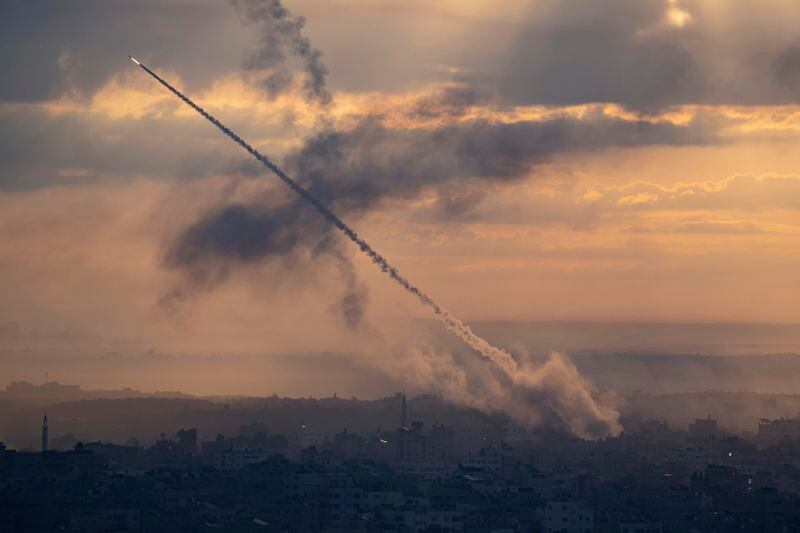 FILE - Rockets are fired toward Israel from Gaza on Oct. 7, 2023. (AP Photo/Fatima Shbair, File)