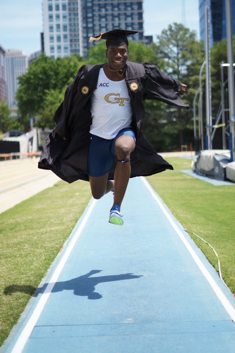 Georgia Tech athlete Preston J. Smith’s triple jump graduation photo.  