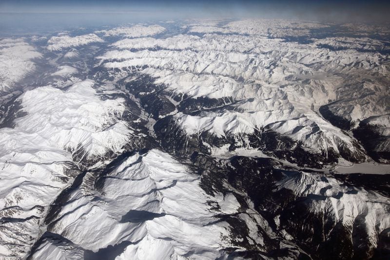 ZURICH, SWITZERLAND - FEBRUARY 21:  Snow covered alpine mountains seen from a commercial flight from Athens International Airport to Heathrow Airport on February 21, 2012 in Zurich, Switzerland.  (Photo by Oli Scarff/Getty Images)