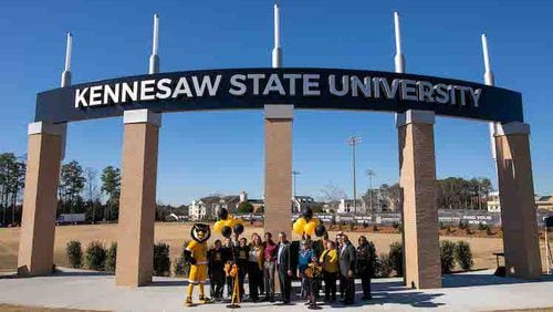 New signage for Kennesaw State University at the corner of Chastain and Frey roads was dedicated Jan. 7, 2019.