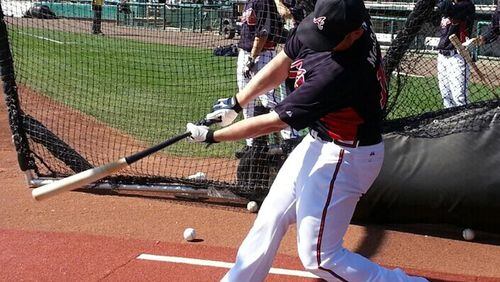 Catcher Brian McCann, who had shoulder surgery in October, took batting practice with the team Friday.