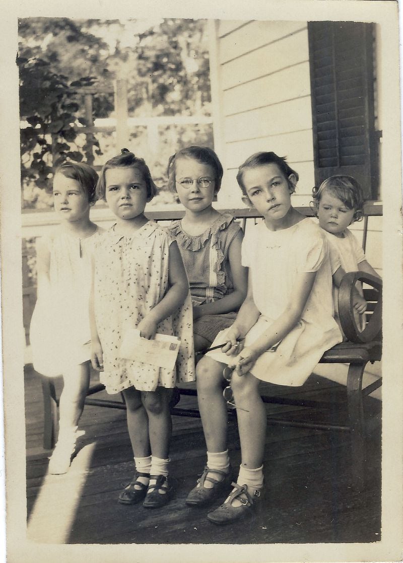Though the Florencourt family moved from Savannah to the Boston area in the 1930s, the girls would come south to Georgia every year to spend summers in Milledgeville. They are, from the left, Louise, Catherine, Margaret, cousin Flannery O'Connor, and Frances. Photo: Gift of Louise Florencourt, Andalusia: the Home of Flannery O’Connor Collection.
