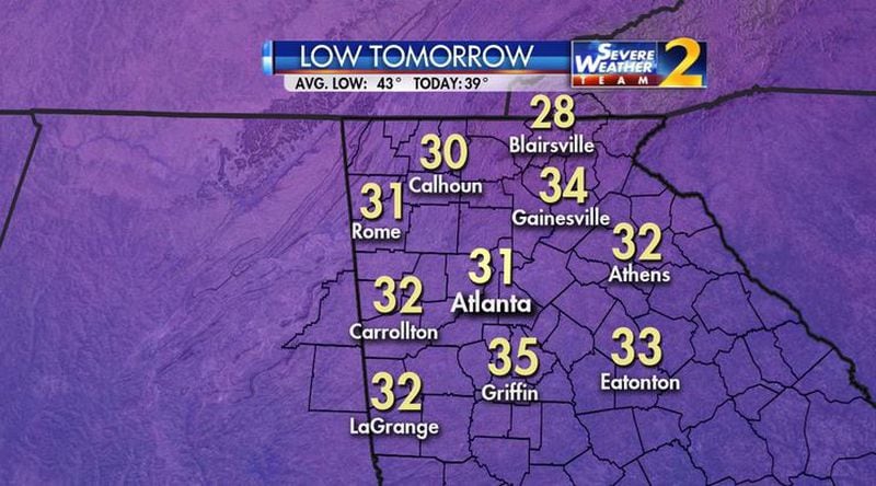 Temperatures Wednesday morning will be in the low 30s. (Credit: Channel 2 Action News)