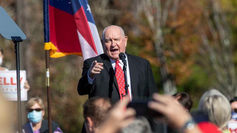 11/20/2020 �  Canton, Georgia �United States Secretary of Agriculture Sonny Perdue makes remarks during a Defend the Majority Republican Rally in Canton, Ga., Friday, November 20, 2020.  (Alyssa Pointer / Alyssa.Pointer@ajc.com)
