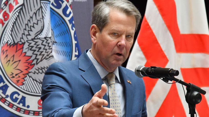Governor Brian Kemp speaks during Human Trafficking Prevention press conference at Hartsfield-Jackson Atlanta International Airport, Tuesday, Jan. 31, 2023, in Atlanta. (Hyosub Shin / Hyosub.Shin@ajc.com)