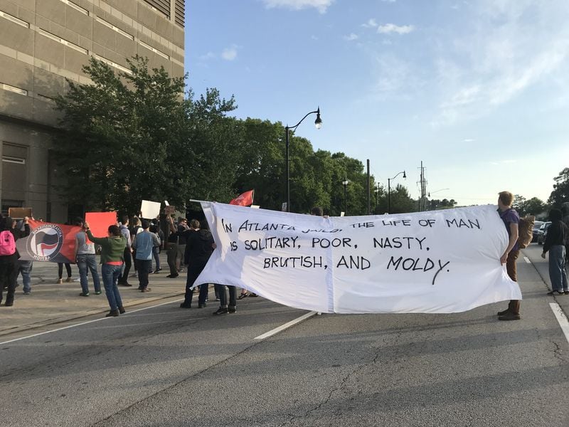 A protest of conditions at the DeKalb County jail turned violent on Wednesday, May 15, 2019, after demonstrators refused to stop blocking traffic on Memorial Drive. Four people were arrested after they refused to move to the sidewalk. TIA MITCHELL/TIA.MITCHELL@AJC.COM