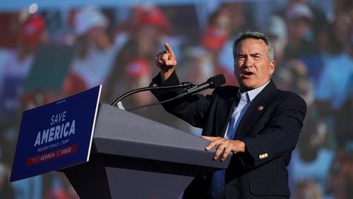 Congressman Jody Hice, R-Ga., speaks during a rally featuring former President Donald Trump in Perry, Georgia, on Sept. 25, 2021. (Sean Rayford/Getty Images/TNS)