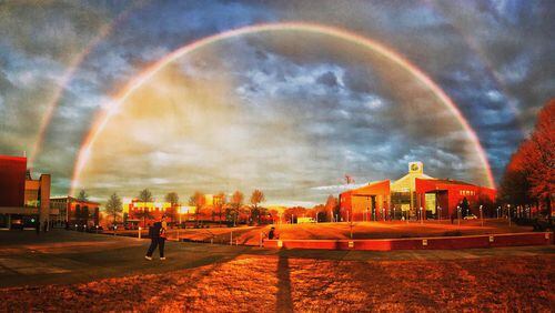 A double rainbow was seen across Gwinnett County on Tuesday, including on Georgia Gwinnett College's campus