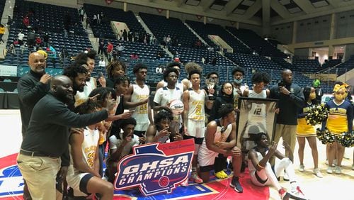 The Eagle's Landing boys basketball team won the 2021 Class 5A championship at the Macon Coliseum.