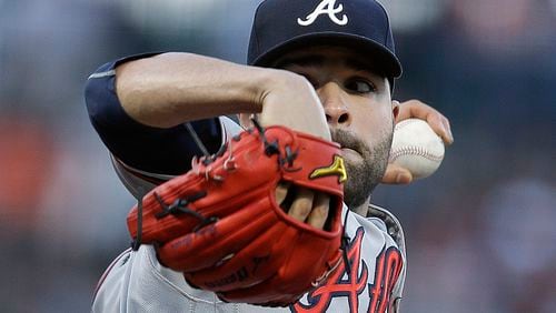 Braves pitcher Jaime Garcia works against the San Francisco Giants on Friday, May 26, 2017, in San Francisco. (AP Photo/Ben Margot)