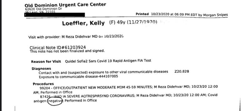 U.S. Sen. Kelly Loeffler's COVID-19 test.