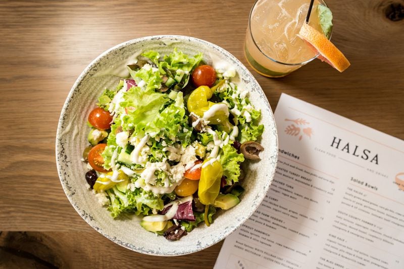 The Bleu Greek Salad with butter and treviso lettuce, avocado, seedless cucumbers, feta, kalamata olives, tomatoes, pepperoncini, Roquefort dressing. Photo credit- Mia Yakel.