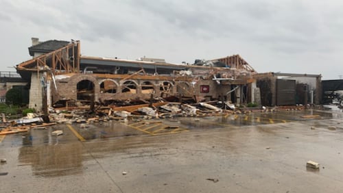A tornado touched down in Jonesboro, Arkansas, Saturday and damaged multiple businesses, including this Cheddar's restaurant, and injured 3 people. No injuries were reported at this location.