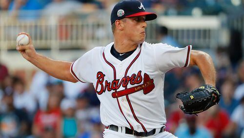 Lucas Sims of the Braves makes his MLB debut as he pitches against the Los Angeles Dodgers at SunTrust Park on August 1, 2017. (Photo by Kevin C. Cox/Getty Images)
