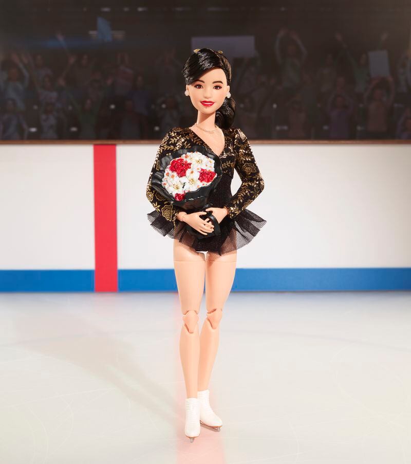This image provided by Mattel in April 2024 shows the company's Kristi Yamaguchi Barbie doll. Yamaguchi became the first Asian American to win an individual gold medal for figure skating at the 1992 Winter Olympics. (Mattel via AP)