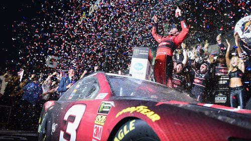 Austin Dillon celebrates in Victory Lane after winning the Daytona 500 Sunday. (Jared C. Tilton/Getty Images)