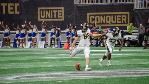 Colquitt County High kicker Ryan Fitzgerald opened the season against McEachern High in Mercedes-Benz Stadium. (Photo special from Connie Williams Southwell)