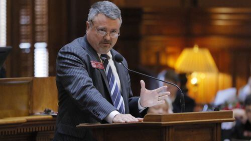 State Rep. Earl Ehrhart, R-Powder Springs, explains the campus rape bill, which the House passed 115-55.