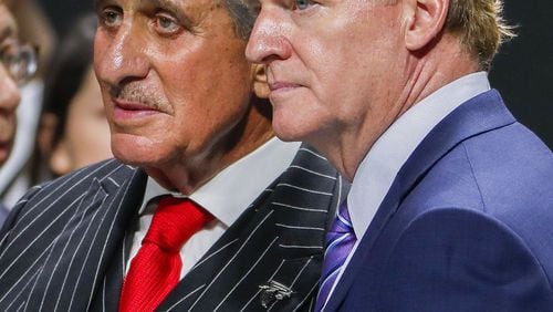 Falcons owner Arthur Blank, left, and NFL Commissioner Roger Goodell were together in Atlanta on Sunday night.
