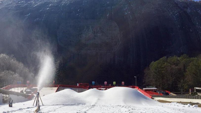 Snow Mountain at Stone Mountain Park is boasting the only snow in the Atlanta area after the forecast snow was mostly a flop Saturday. The attraction is reopening Sunday after closing due to projections of real snow.