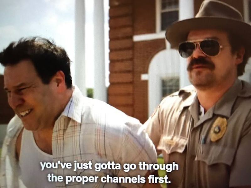 David Marshall Silverman is a protester taken away by David Harbour's Jim Hopper.