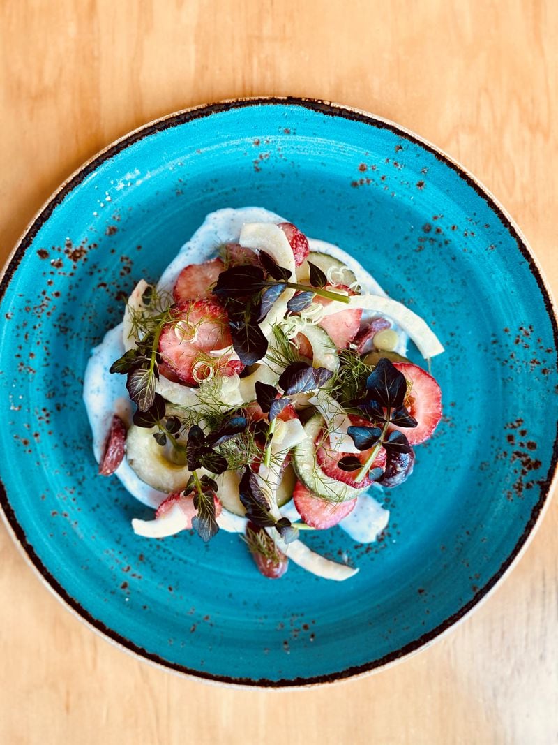 This strawberry salad (with cucumber, fennel and yogurt) is a highlight of the spring menu at Banshee. Wendell Brock for The Atlanta Journal-Constitution